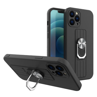 Ring Case silicone case with finger grip and stand for iPhone 13 mini black — Hurtel