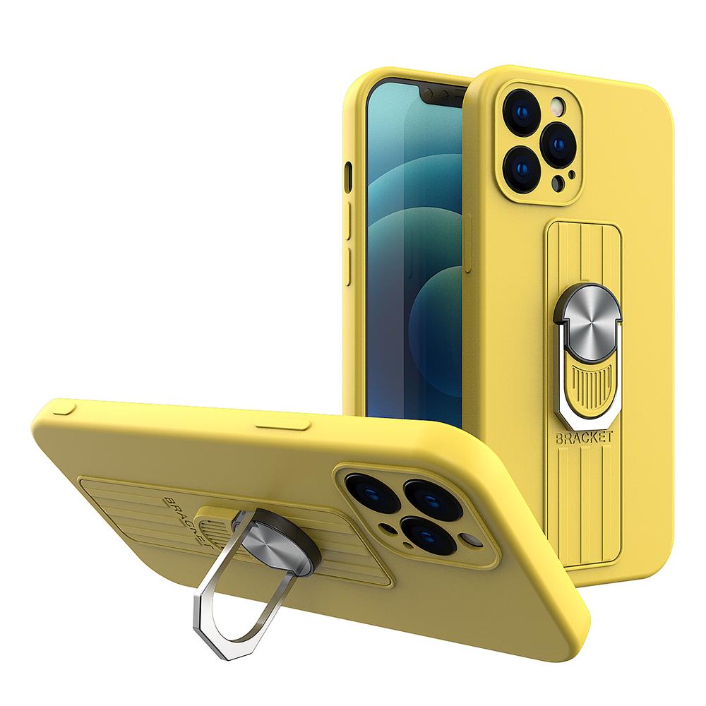 Ring Case silicone case with finger grip and stand for iPhone 13 mini yellow — Hurtel