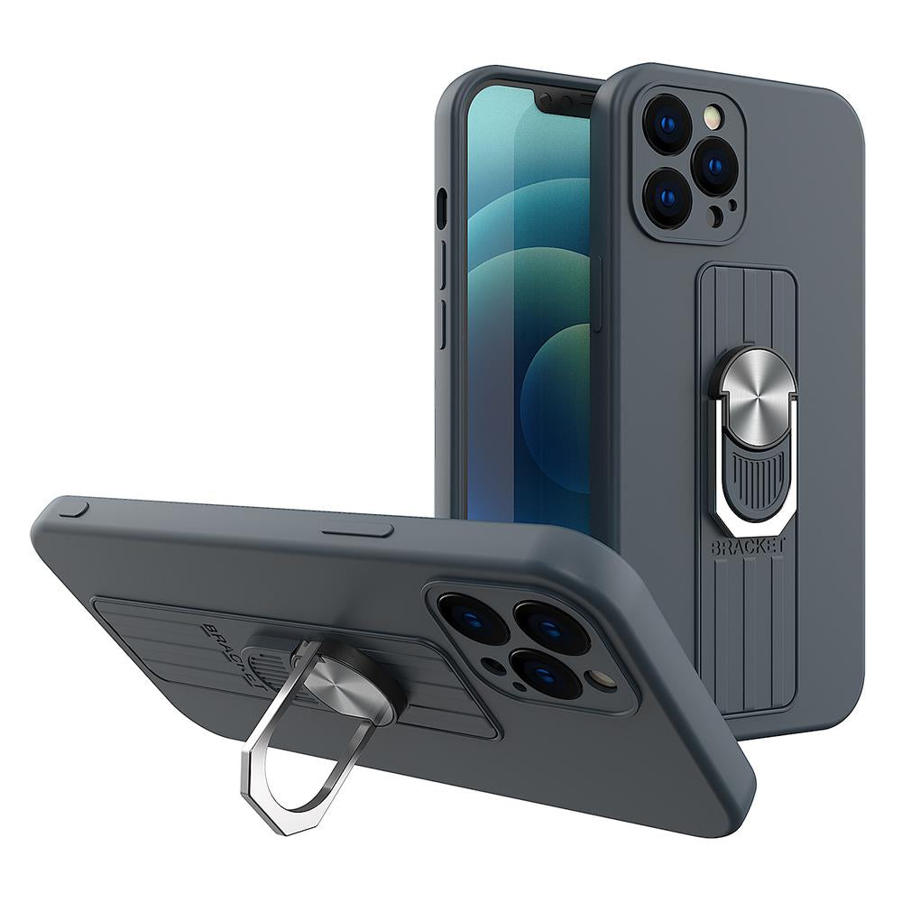 Ring Case silicone case with finger grip and stand for Samsung Galaxy A42 5G dark blue — Hurtel