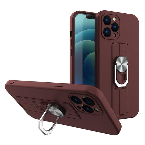 Ring Case silicone case with finger grip and stand for Xiaomi Redmi Note 10 5G / Poco M3 Pro brown — Hurtel
