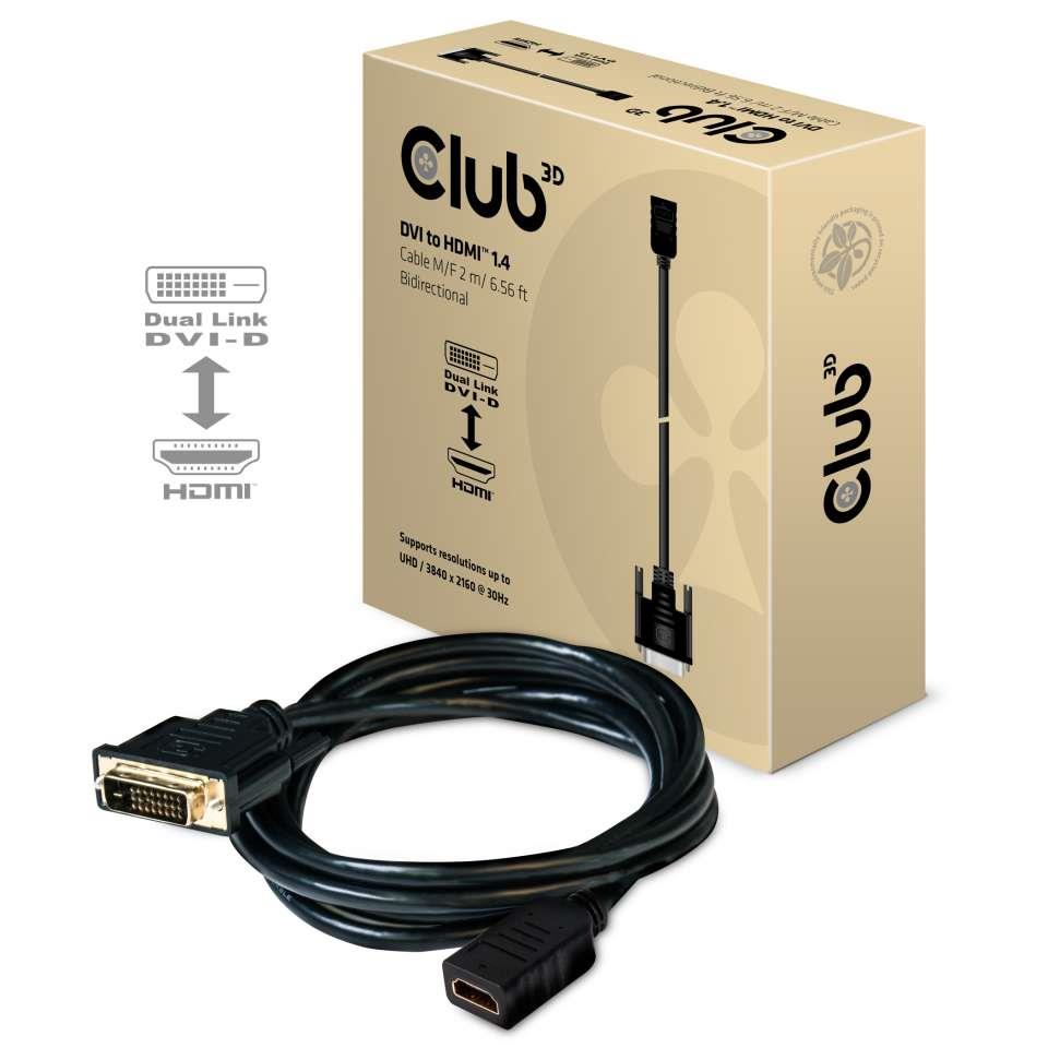 CABLE DVI-D TO HDMI 2M/M/F CAC-1211 CLUB3D