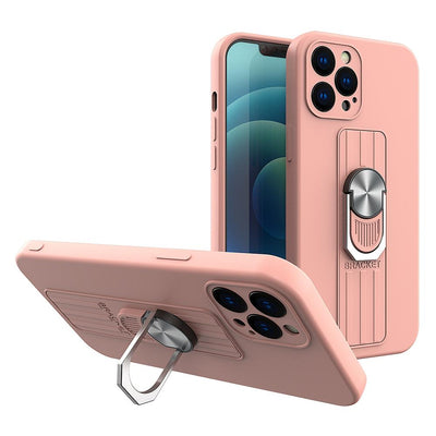 Ring Case silicone case with finger grip and stand for Samsung Galaxy A22 4G pink — Hurtel