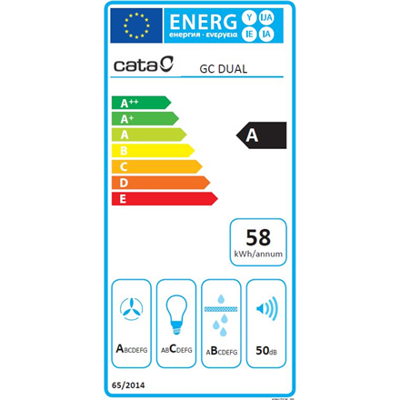 CATA | Hood | GC DUAL A 45 XGWH | Canopy | Energy efficiency class A | Width 45 cm | 820 m³/h | Touch control | LED | Wh