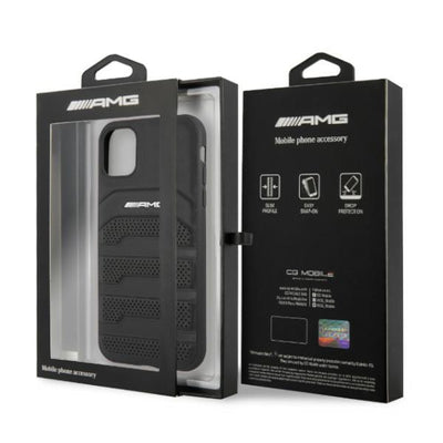 AMG AMHCN61GSEBK iPhone 11 6.1 "black / black hardcase Leather Debossed Lines — Mercedes