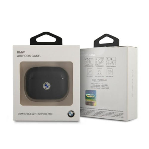 BMW Genuine Leather Silver Logo AirPods Pro Case - Black