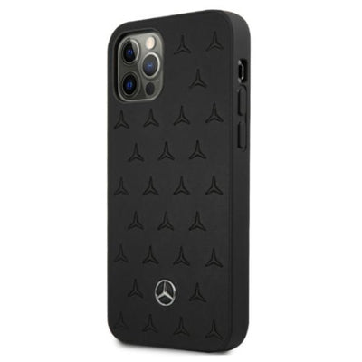 Mercedes Leather Stars Pattern Case for iPhone 12 Pro Max - Black