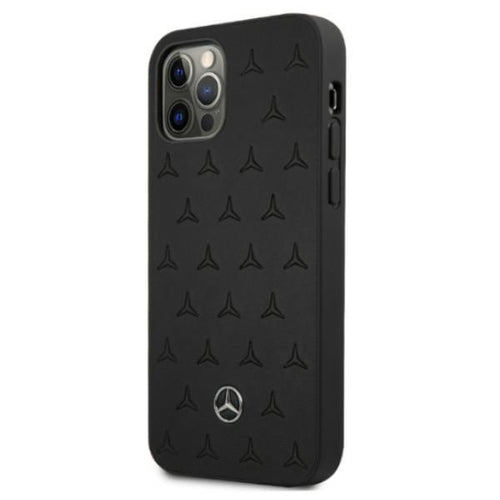Mercedes Leather Stars Pattern Case for iPhone 12 Pro Max - Black