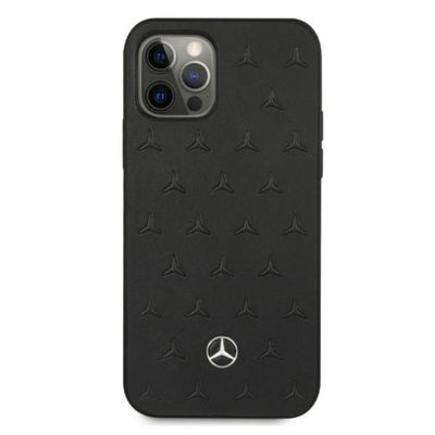 Mercedes Leather Stars Pattern Case for iPhone 12 Pro Max - Black