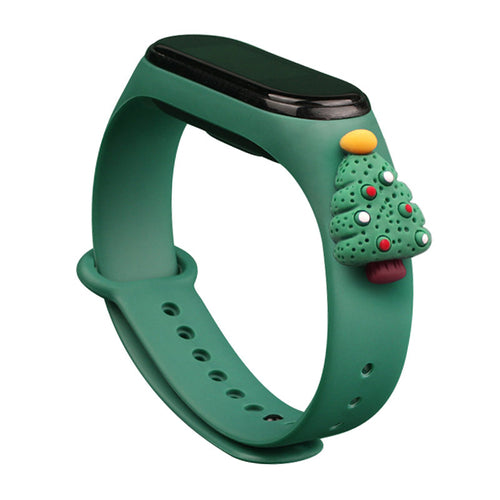 Strap Xmas for Xiaomi Mi Band 3 / 4 Christmas Silicone Strap Bracelet with Christmas Tree - Dark Green — Hurtel