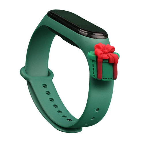 Strap Xmas for Xiaomi Mi Band 3 / 4 Christmas Silicone Strap Bracelet with Gift - Dark Green — Hurtel