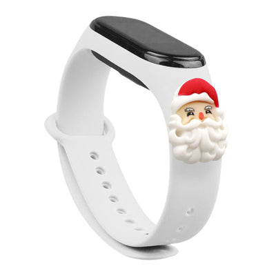 Strap Xmas for Xiaomi Mi Band 3 / 4 Christmas Silicone Bracelet Strap with Santa Claus - White — Hurtel