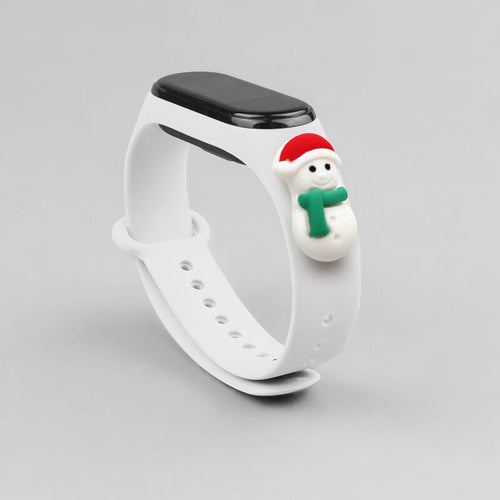 Strap Xmas for Xiaomi Mi Band 3 / 4 Christmas Silicone Strap Bracelet with Snowman - White — Hurtel