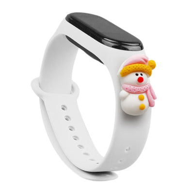 Strap Xmas for Xiaomi Mi Band 3 / 4 Christmas Silicone Strap Bracelet with Snowman - White — Hurtel
