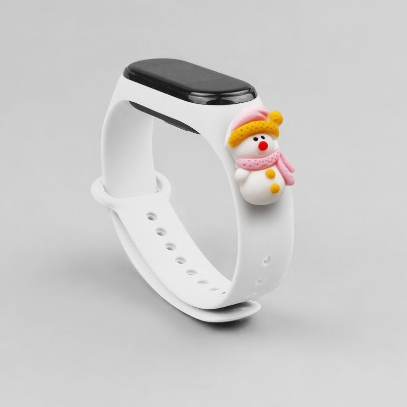 Strap Xmas for Xiaomi Mi Band 3 / 4 Christmas Silicone Strap Bracelet with Snowman - White — Hurtel