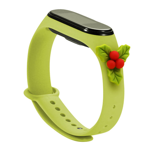 Strap Xmas for Xiaomi Mi Band 5 / 6 Christmas Silicone Strap Bracelet with Mistletoe - Green — Hurtel
