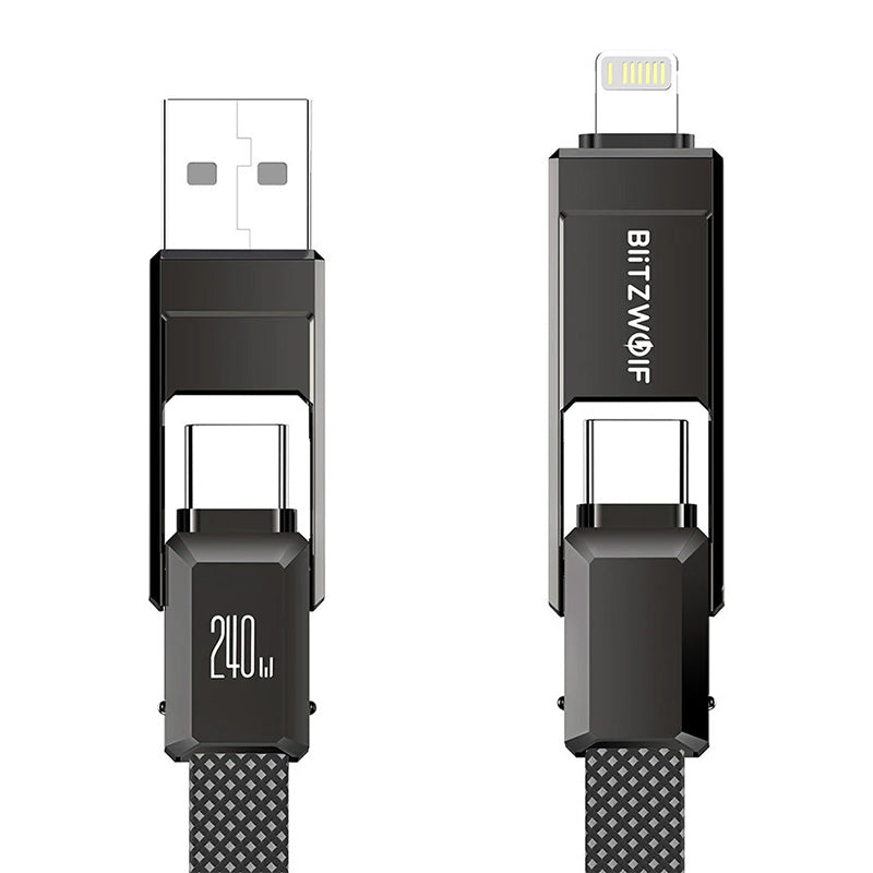 Blitzwolf BW-HDC7 4-in-1 USB+C+Lightning cable 240W 1.2m (black) - Image 1