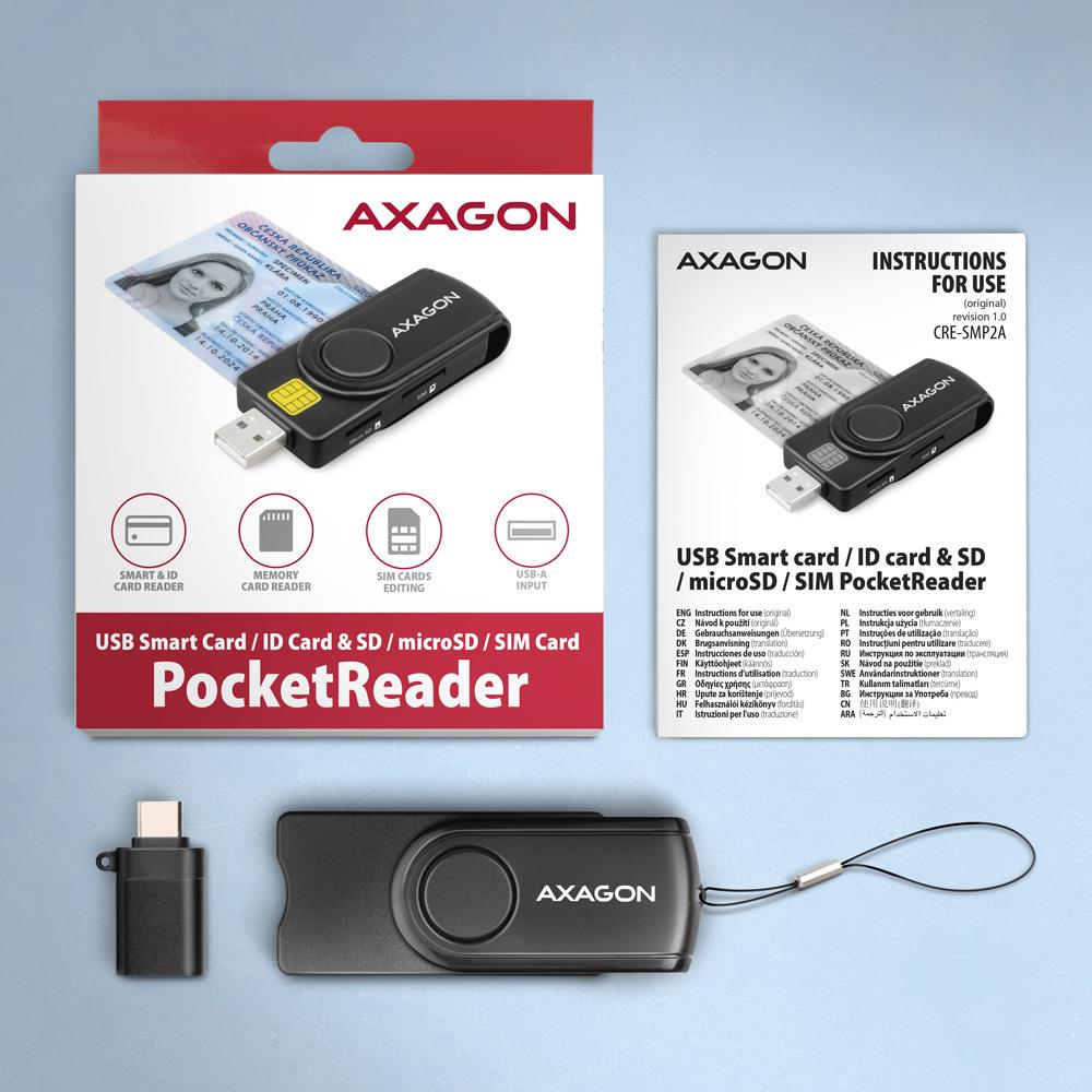 CARD READER USB-C+USB2.0 4SLOT/SMARTCARD CRE-SMP2A AXAGON
