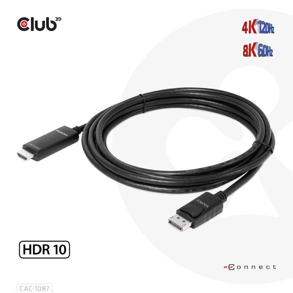 CABLE DP TO HDMI 3M/M/M CAC-1087 CLUB3D