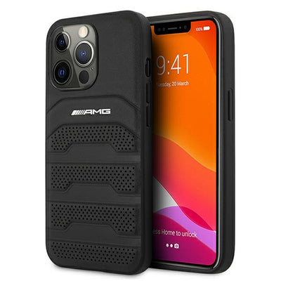 AMG AMHCP13XGSEBK iPhone 13 Pro Max 6,7" czarny/black hardcase Leather Debossed Lines — Mercedes