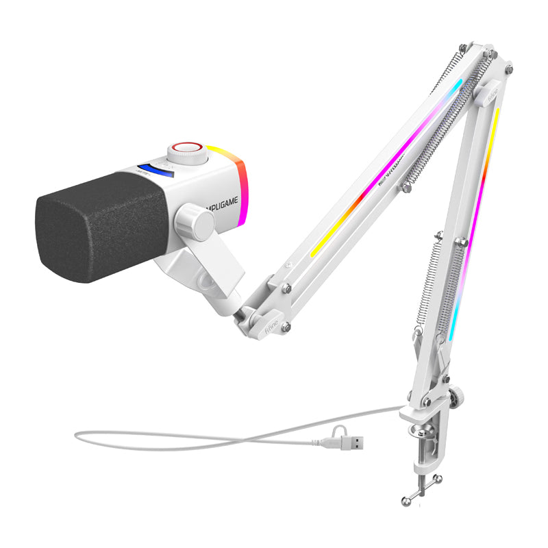 Fifine AM8proTW dynamic microphone with boom arm (white) - Image 1