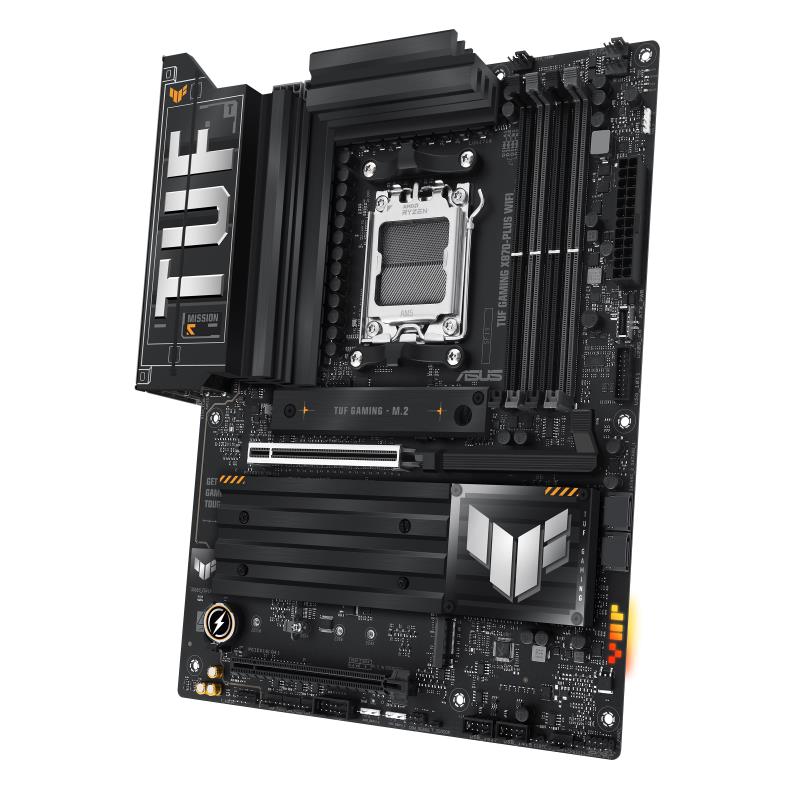 Mainboard ASUS AMD X870 SAM5 ATX Memory DDR5 Memory slots 4 2xPCI-Express 4.0 16x 1xPCI-Express 5.0 16x 4xM.2 1xHDMI 1xUSB 2.0 7xUSB 3.2 2xUSB-C 1xRJ45 5xAudio port TUFGAMINGX870-PLUSWIFI