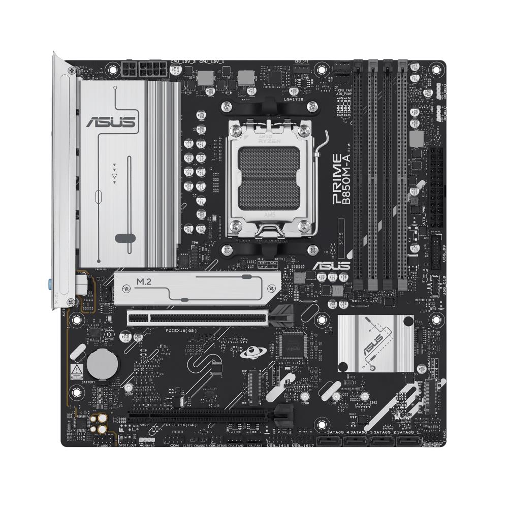 Mainboard ASUS AMD B850 SAM5 Micro-ATX Memory DDR5 Memory slots 4 1xPCI-Express 4.0 16x 1xPCI-Express 5.0 16x 3xM.2 1xHDMI 2xDisplayPort 4xUSB 2.0 4xUSB 3.2 1xRJ45 3xAudio port PRIMEB850M-A-CSM