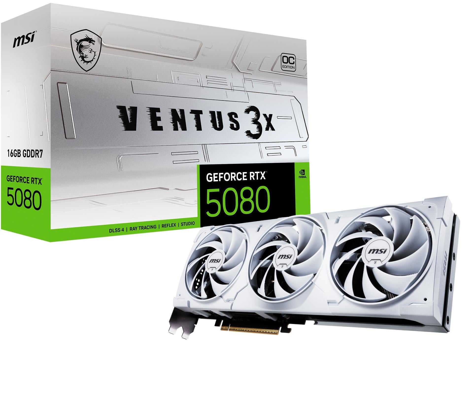Graphics Card MSI NVIDIA GeForce RTX 5080 16 GB GDDR7 256 bit PCIE 5.0 16x Dual Slot Fansink 1xHDMI 3xDisplayPort 508016GVEN3XOCWHITE