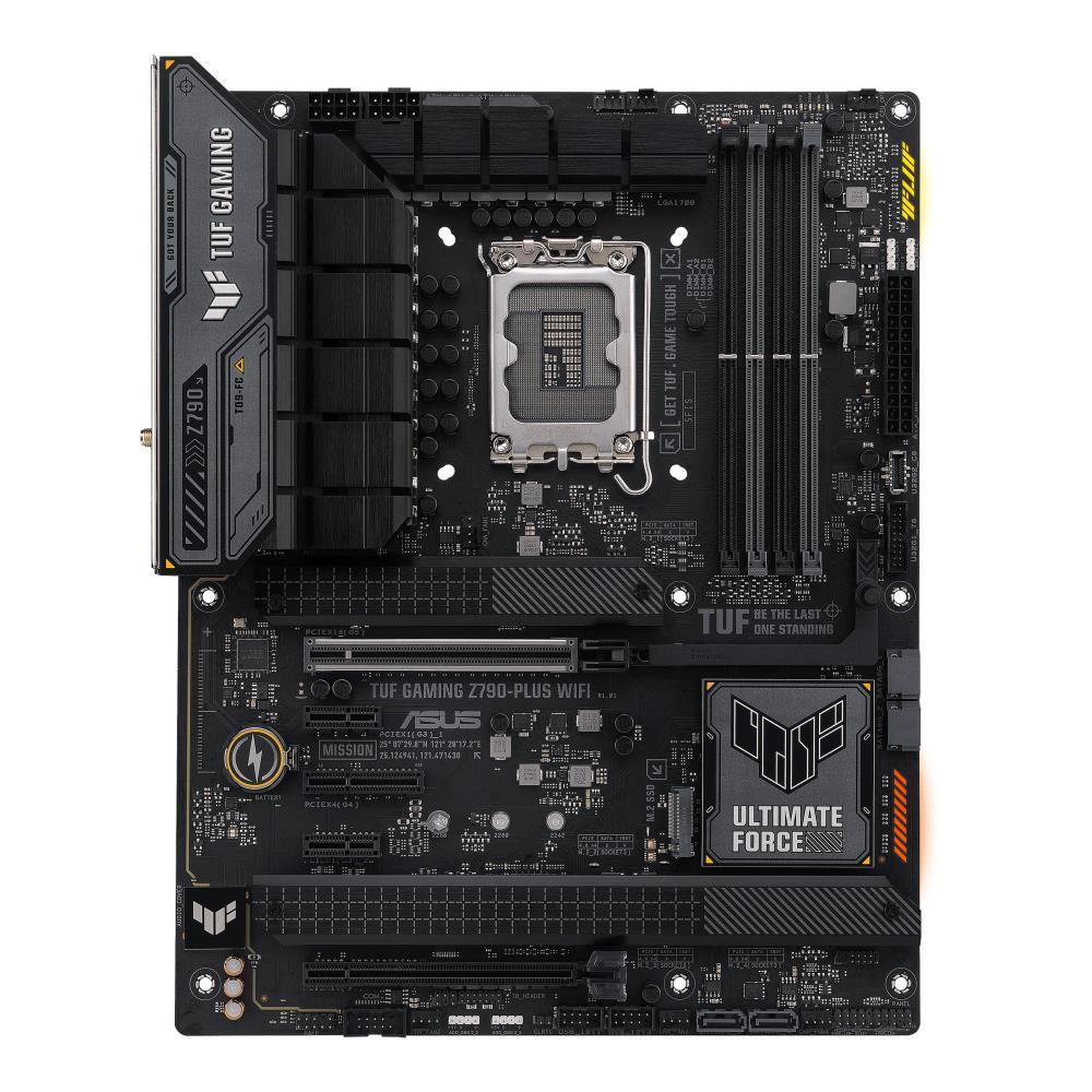 Mainboard ASUS Intel Z790 LGA1700 ATX Memory DDR5 Memory slots 4 2xPCI-Express 3.0 1x 1xPCI-Express 4.0 4x 1xPCI-Express 4.0 16x 1xPCI-Express 5.0 16x 4xM.2 1xHDMI 1xDisplayPort 6xUSB 3.2 2xUSB-C 1xOptical S/PDIF 1xRJ45 5xAudio port TUFGAMINGZ790-PLUSWIFI