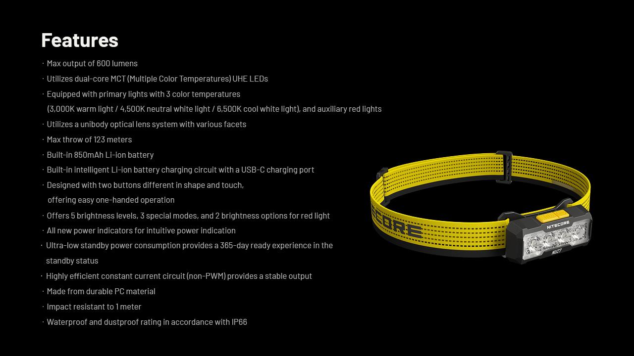 HEADLAMP NU SERIES 600 LUMENS/NU27 NITECORE