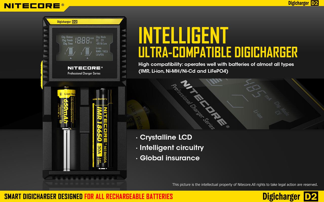 BATTERY CHARGER 2-SLOT/D2 EU NITECORE