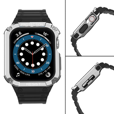 Protect Strap Band for Apple Watch 38/40/41mm Armored Case Strap - Black, Silver — Hurtel