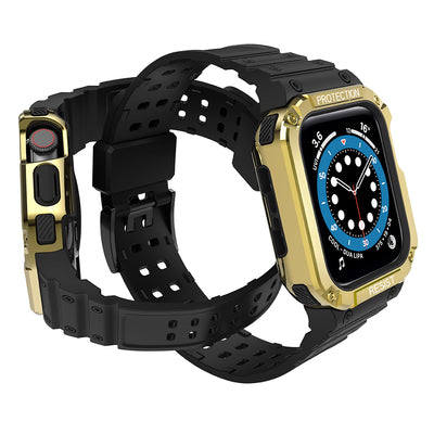 Protect Strap Band for Apple Watch 42/44/45mm Armored Case Strap - Black, Gold — Hurtel