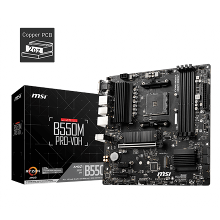 MSI | B550M PRO-VDH | Processor family AMD | Processor socket AM4 | DDR4 | Memory slots 4 | Number of SATA connectors 4