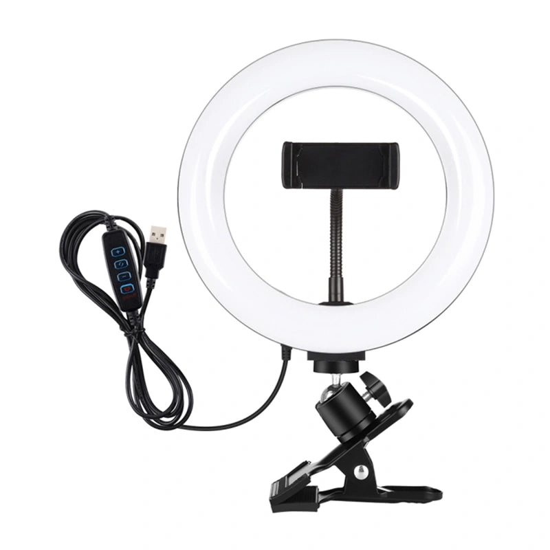 Puluz 20 cm Ring Light for Vlogging with Monitor Clip, Phone Holder, and Color Temperature Adjustment (Black) - Image 1