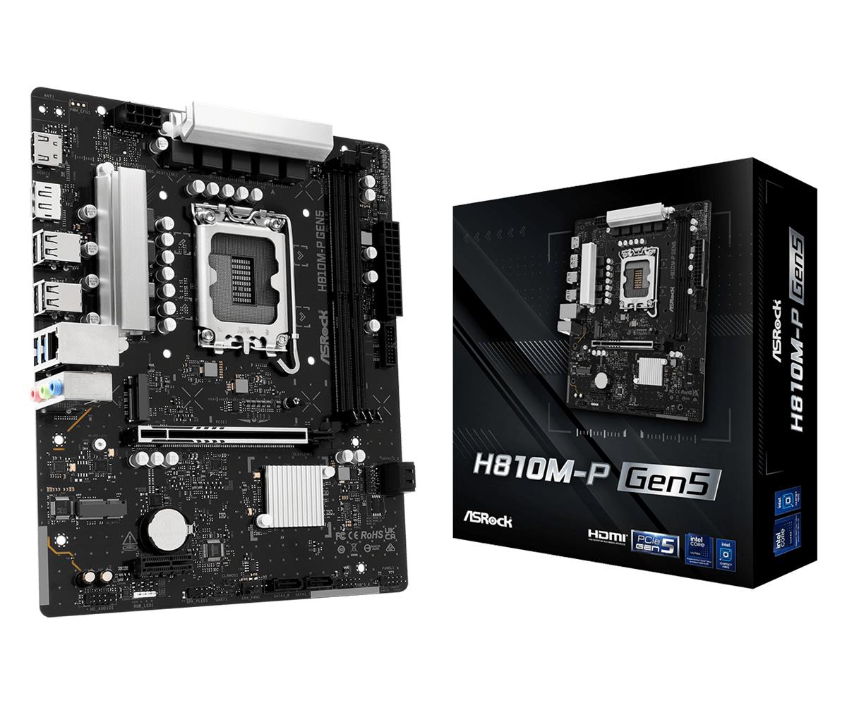 Mainboard ASROCK Intel H810 LGA 1851 (Socket V1) micro ATX RAM DDR5-SDRAM 2xSlots 1xNumber of M.2 (M) slots H810M-PGEN5