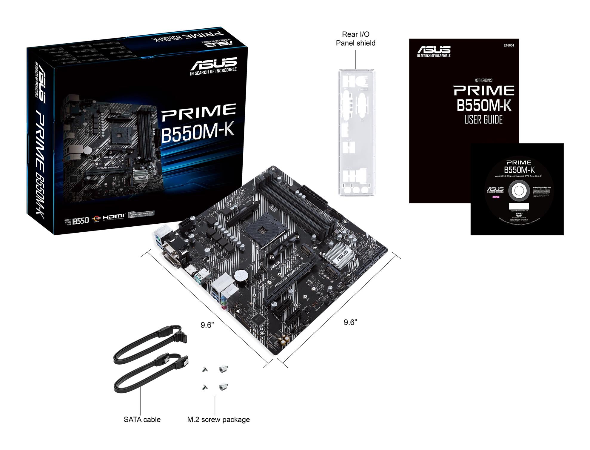 Mainboard ASUS AMD B550 SAM4 MicroATX 2xPCI-Express 3.0 1x 2xM.2 1xPCI-Express 4.0 16x Memory DDR4 Memory slots 4 1x15pin D-sub 1xDVI 1xHDMI 6xUSB 3.2 1xPS/2 1xRJ45 3xAudio port PRIMEB550M-K