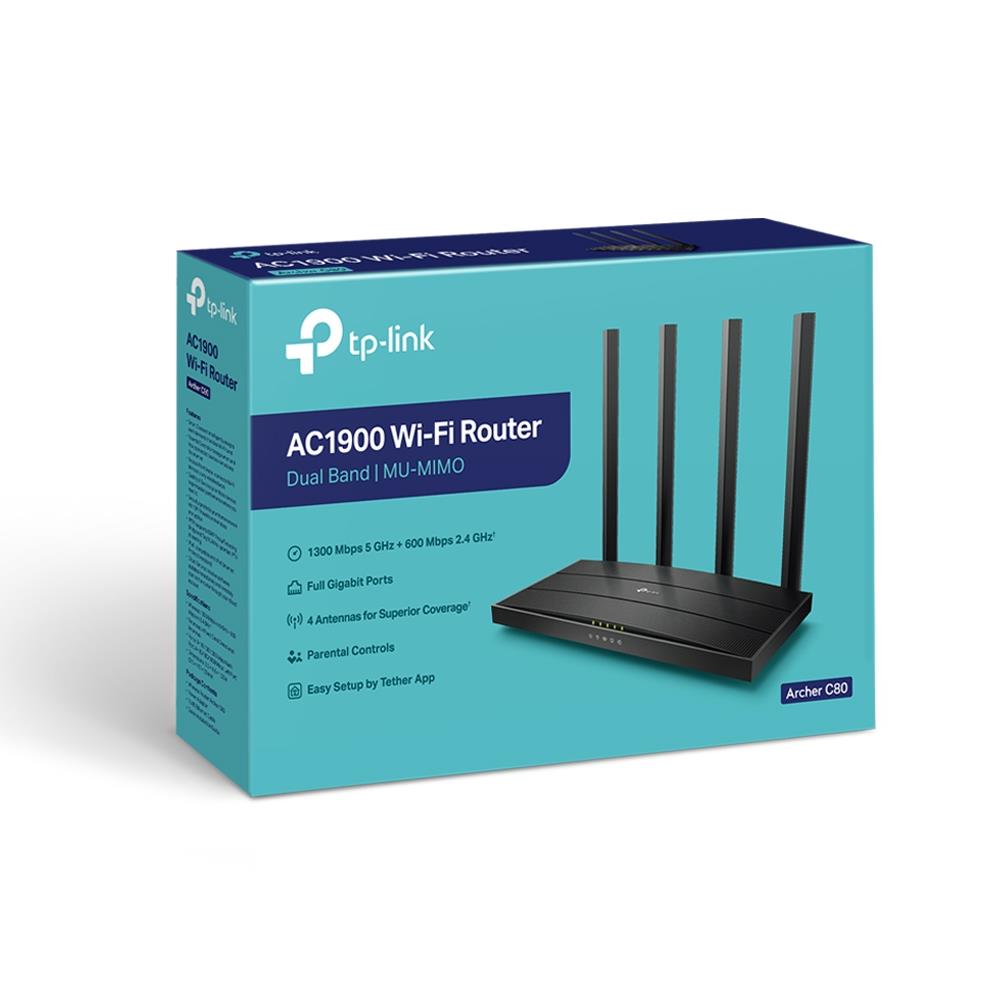 Wireless Router TP-LINK Wireless Router 1900 Mbps IEEE 802.11a IEEE 802.11b IEEE 802.11a/b/g IEEE 802.11n IEEE 802.11ac 1 WAN 4x10/100/1000M ARCHERC80