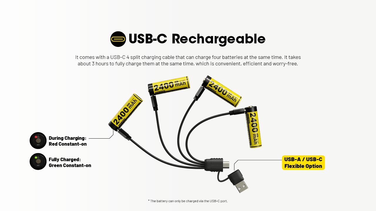 BATTERY RECH. LI-ION AA 1.5V/4PACK NH2400 NITECORE