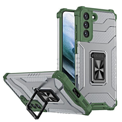 Crystal Ring Case tough hybrid cover + magnetic holder for Samsung Galaxy S22 + (S22 Plus) green — Hurtel
