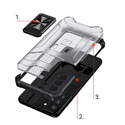 Crystal Ring Case tough hybrid cover + magnetic holder for Samsung Galaxy S22 + (S22 Plus) black — Hurtel