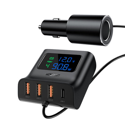 Acefast car charger 90W USB Type C / 3x USB / cigarette lighter socket, PPS, PD3.0, QC3.0, AFC, FCP charging station black (B