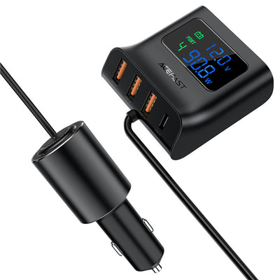 Acefast car charger 90W USB Type C / 3x USB / cigarette lighter socket, PPS, PD3.0, QC3.0, AFC, FCP charging station black (B