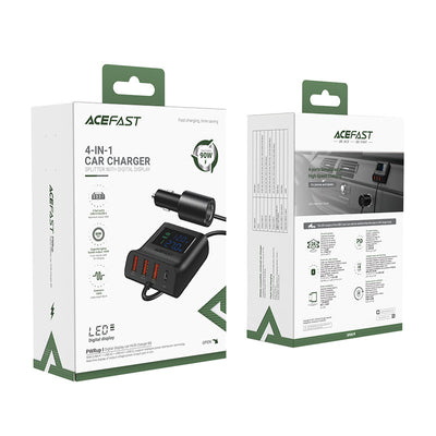 Acefast car charger 90W USB Type C / 3x USB / cigarette lighter socket, PPS, PD3.0, QC3.0, AFC, FCP charging station black (B
