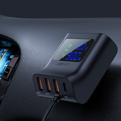 Acefast car charger 90W USB Type C / 3x USB / cigarette lighter socket, PPS, PD3.0, QC3.0, AFC, FCP charging station black (B