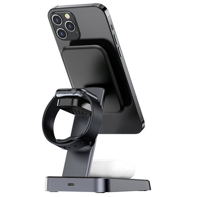 Acefast Qi Wireless Charger 15W for iPhone (with MagSafe), Apple Watch and Apple AirPods Stand Holder Magnetic Holder Black (