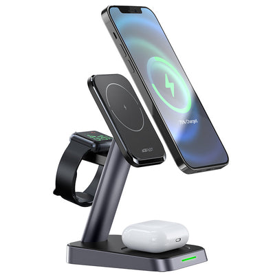 Acefast Qi Wireless Charger 15W for iPhone (with MagSafe), Apple Watch and Apple AirPods Stand Holder Magnetic Holder Black (