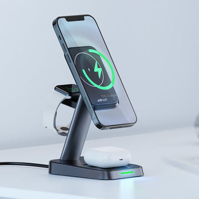 Acefast Qi Wireless Charger 15W for iPhone (with MagSafe), Apple Watch and Apple AirPods Stand Holder Magnetic Holder Black (
