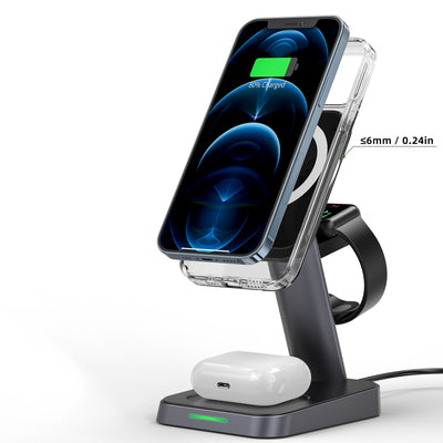 Acefast Qi Wireless Charger 15W for iPhone (with MagSafe), Apple Watch and Apple AirPods Stand Holder Magnetic Holder Black (