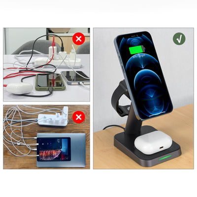 Acefast Qi Wireless Charger 15W for iPhone (with MagSafe), Apple Watch and Apple AirPods Stand Holder Magnetic Holder Black (