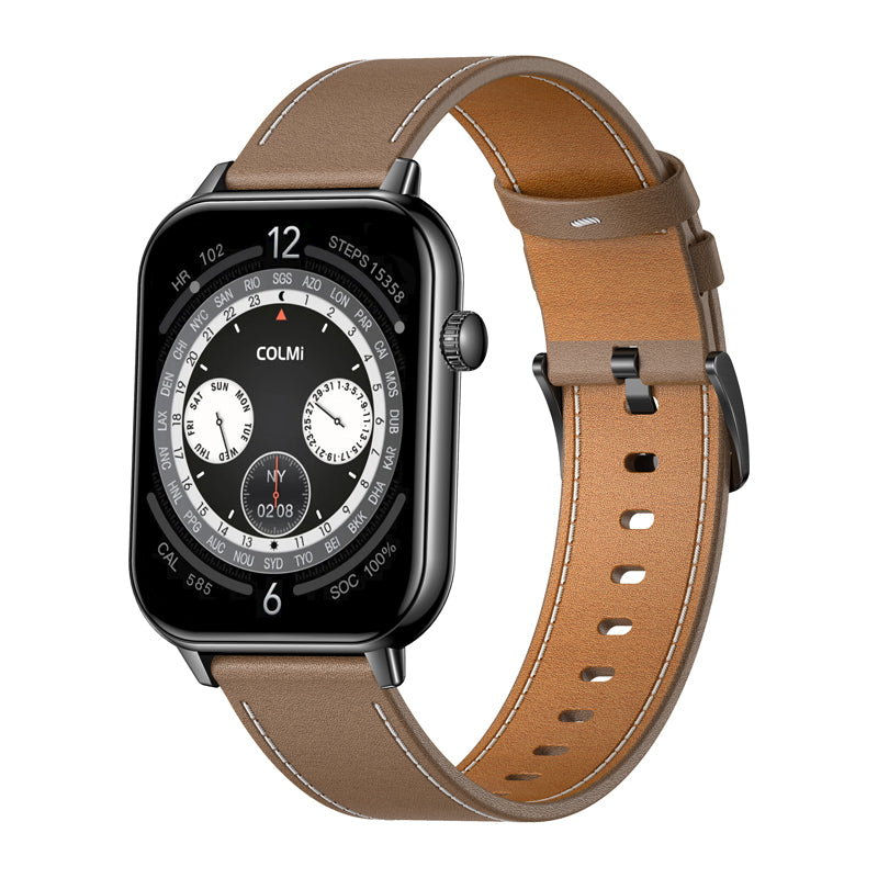 COLMI C28 Smartwatch – Black + Brown Leather Strap - Image 1